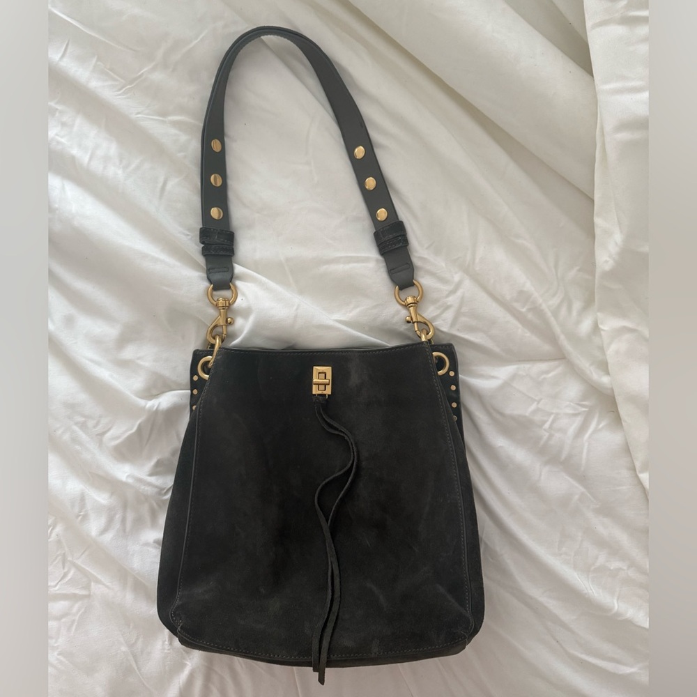 Rebecca Minkoff Elegant Olive Green Suede Shoulder Bag - Picture 9 of 11